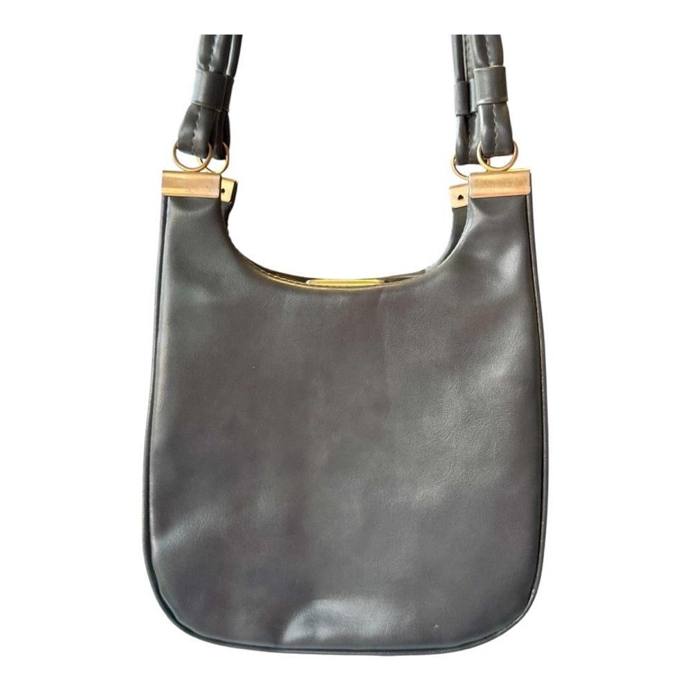 1960s Vintage Mod Gray Leather Shoulder Bag